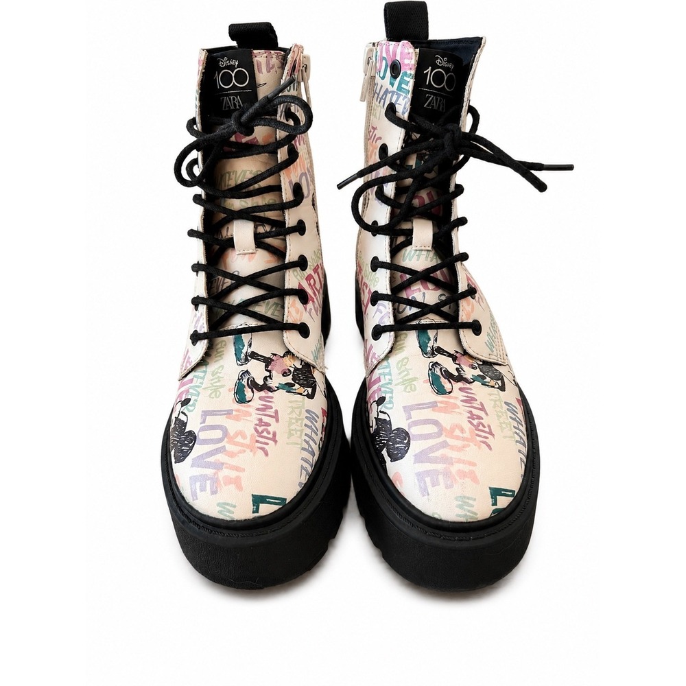 Zara x Disney 100th Anniversary Mickey Mouse Combat Boots Women SZ 6 Girl SZ 4